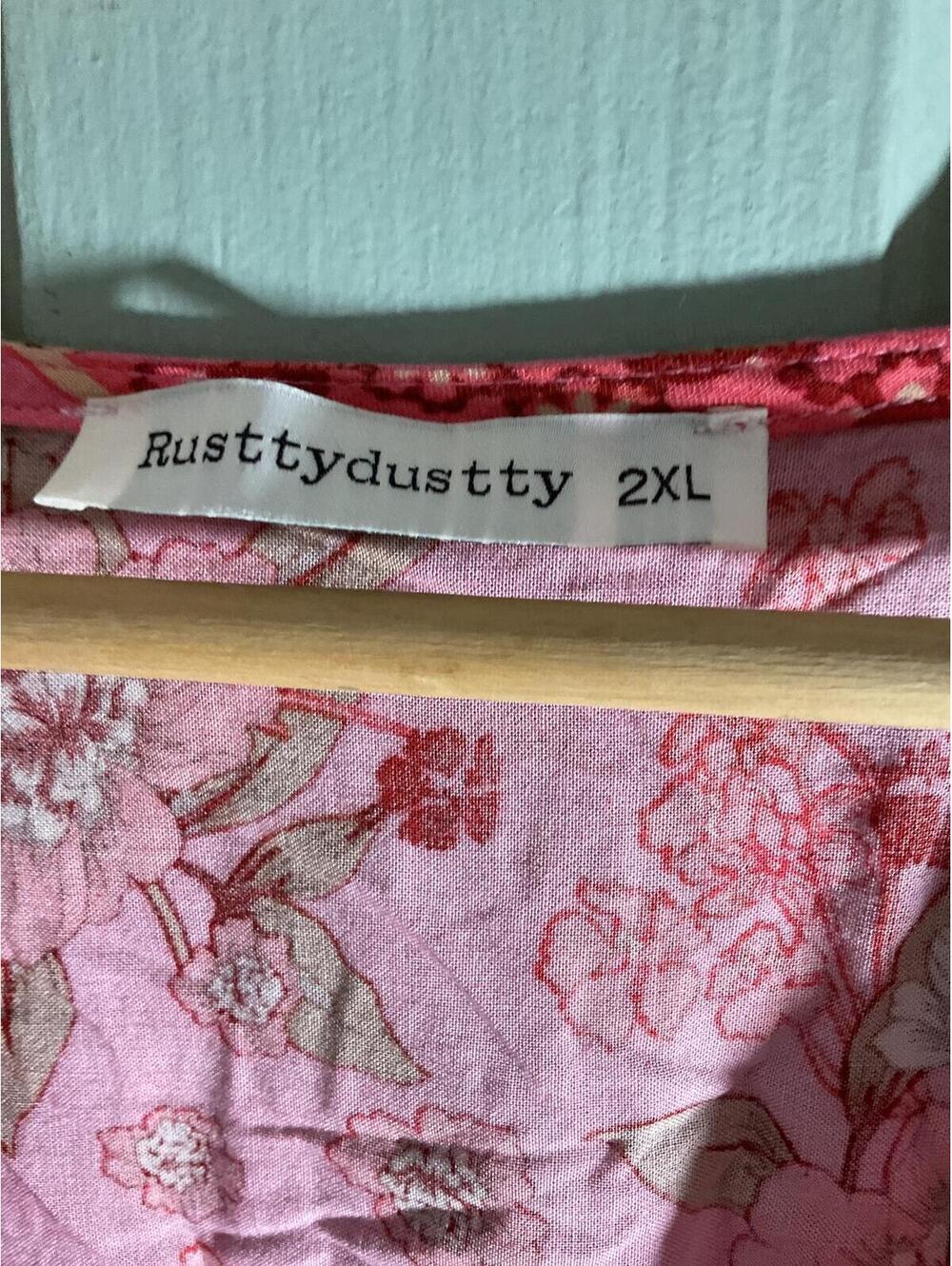 Rusttydustty Bohemian Pink Floral Maxi Dress with Ruffle Sleeves 2XL - Picture 3 of 11